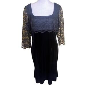 Alex Evenings‎ Velvet with Lace Bodice Little Black Dress Petite Size 14
